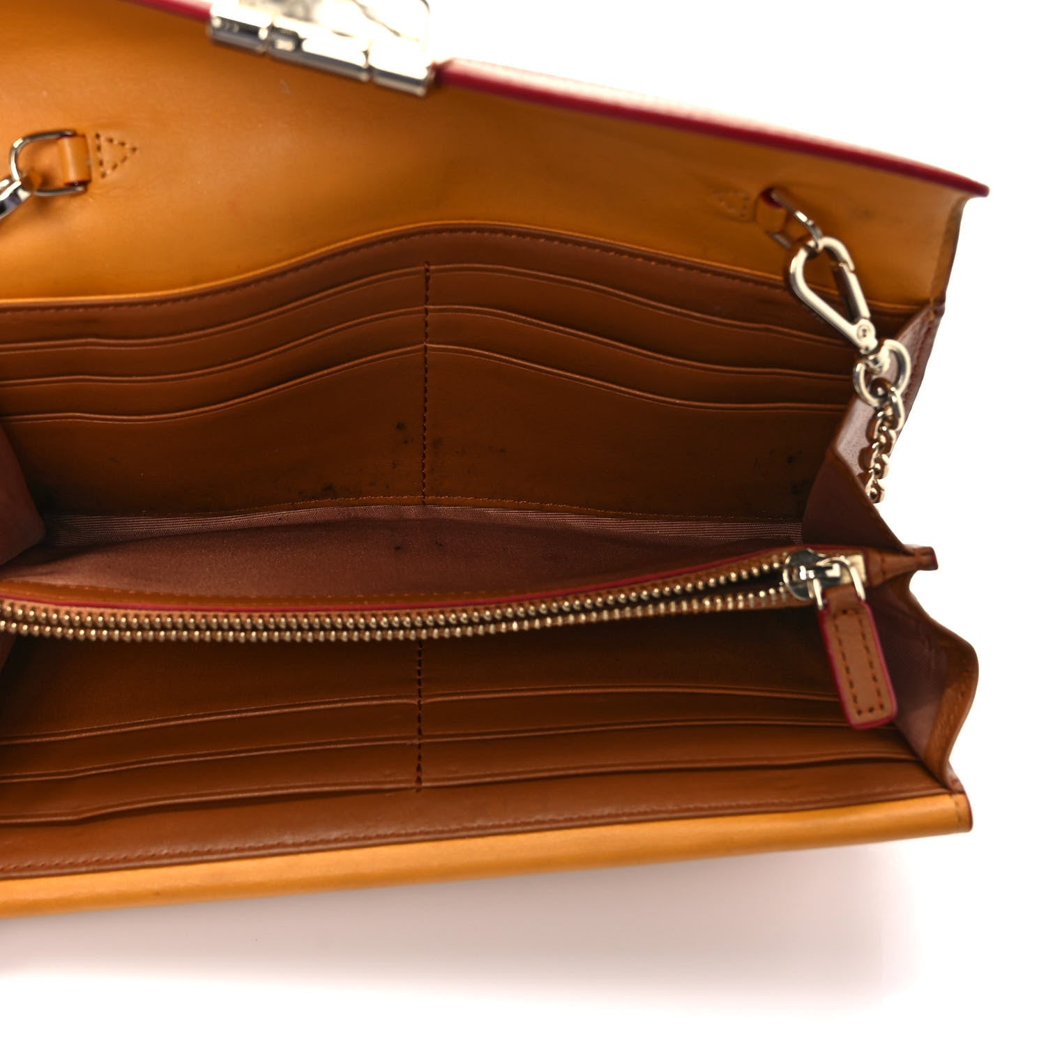 MCM Calfskin Visetos Monogram Patricia Color Block Wallet On Chain Cognac White 5 of 10