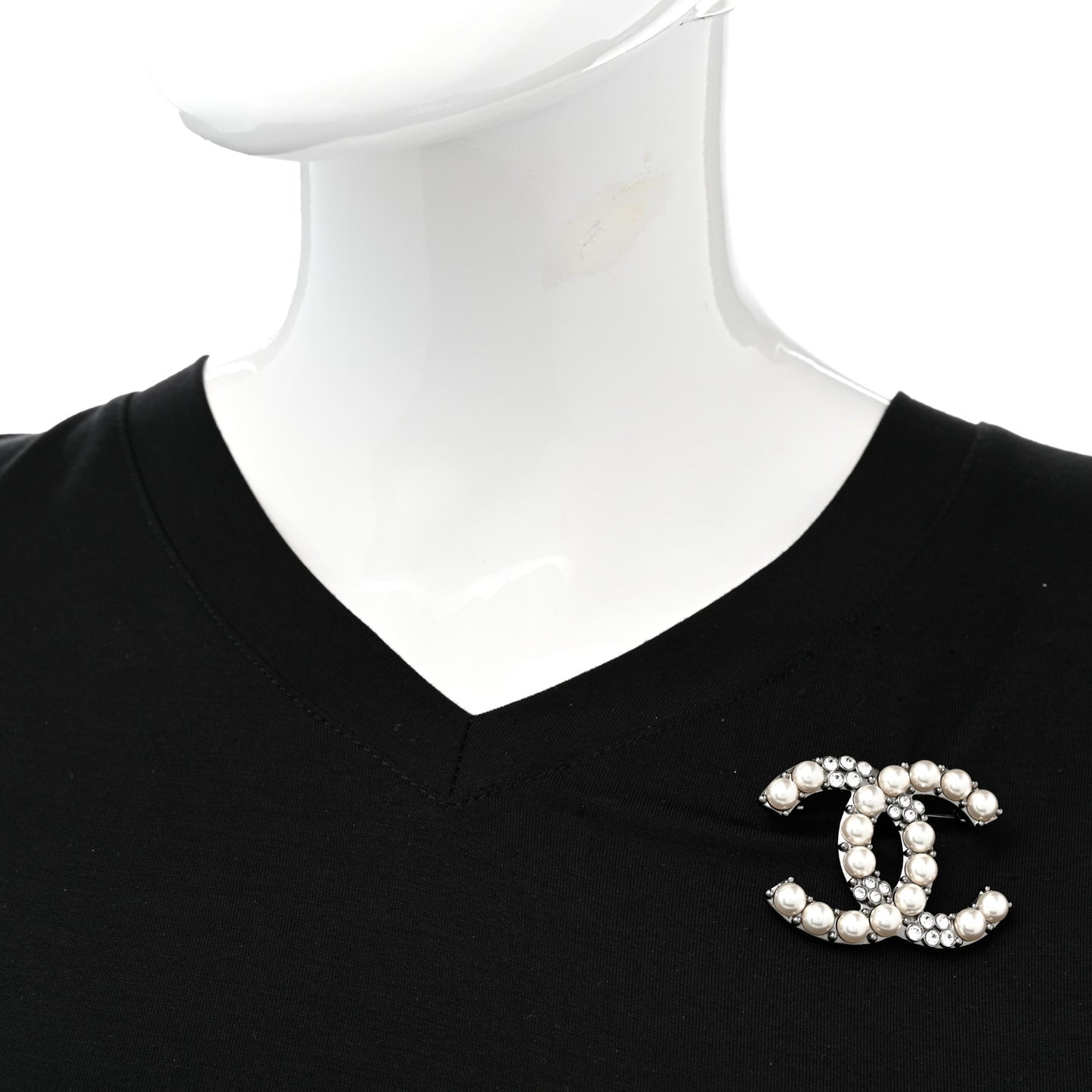 Pearl Crystal CC Brooch Ruthenium