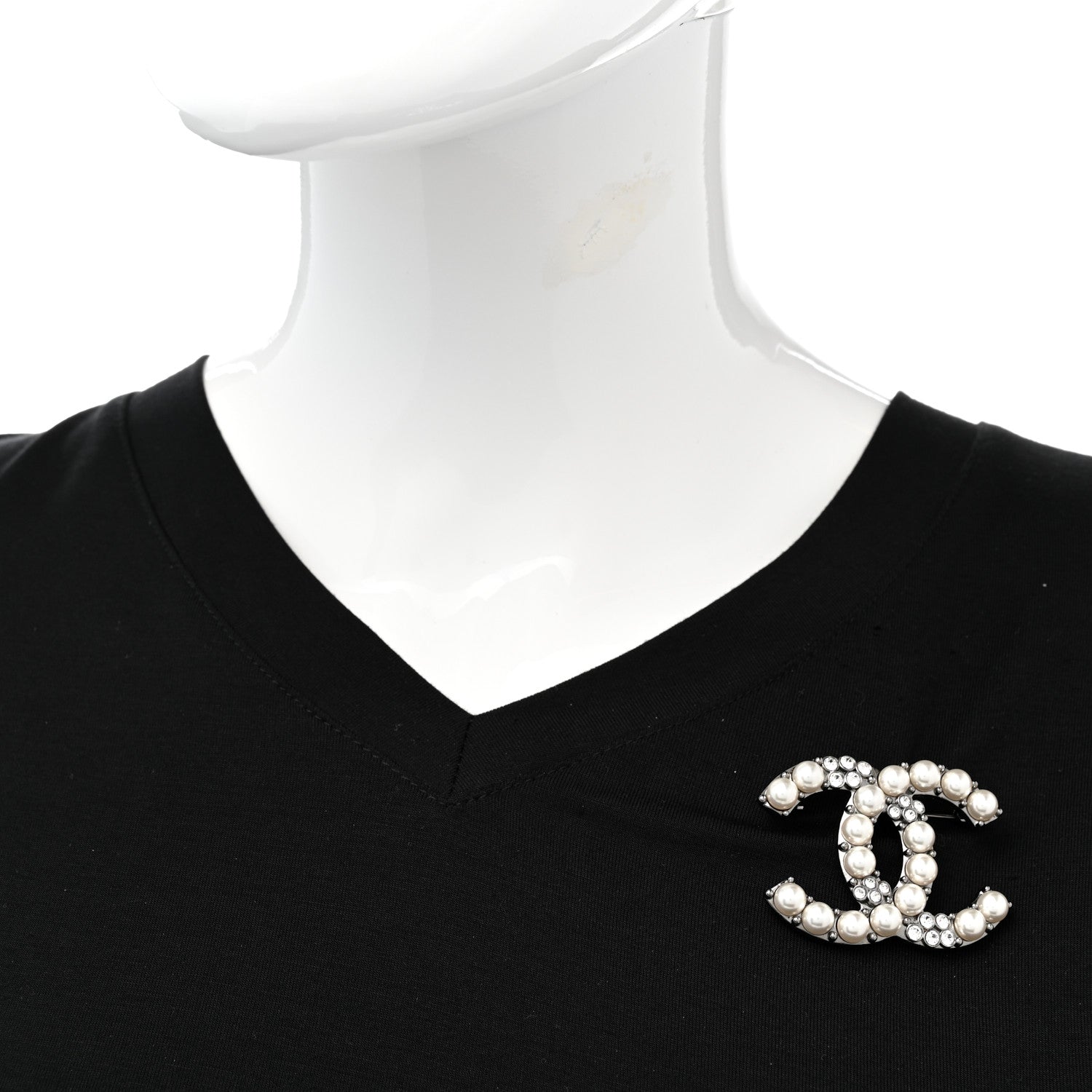 Chanel Pearl Crystal CC Brooch Ruthenium 2 of 5