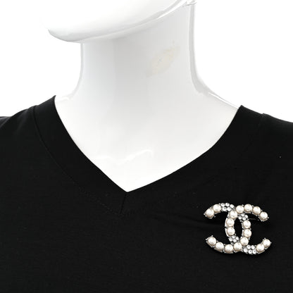 Chanel Pearl Crystal CC Brooch Ruthenium 2 of 5