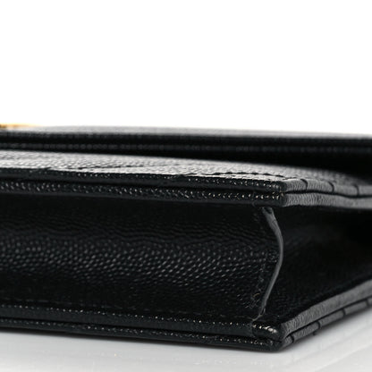 Saint Laurent Grain De Poudre Matelasse Chevron Monogram Envelope Chain Wallet Black 9 of 10