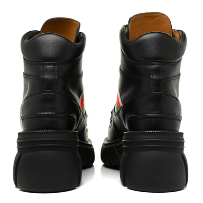 Gucci Quebec Calfskin Web Womens Interlocking G Lace Up Combat Boots 37 Black Mystic White Green Red 4 of 11