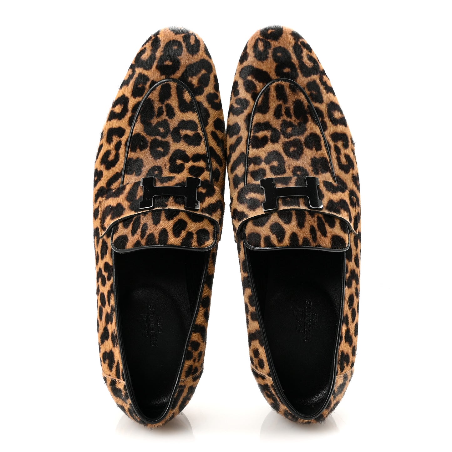 Moire Calfskin Leopard Print Womens Paris Loafers 40 Gold Black