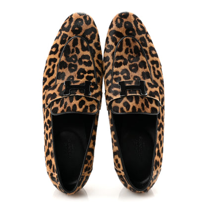 Hermes Moire Calfskin Leopard Print Womens Paris Loafers 40 Gold Black 2 of 10