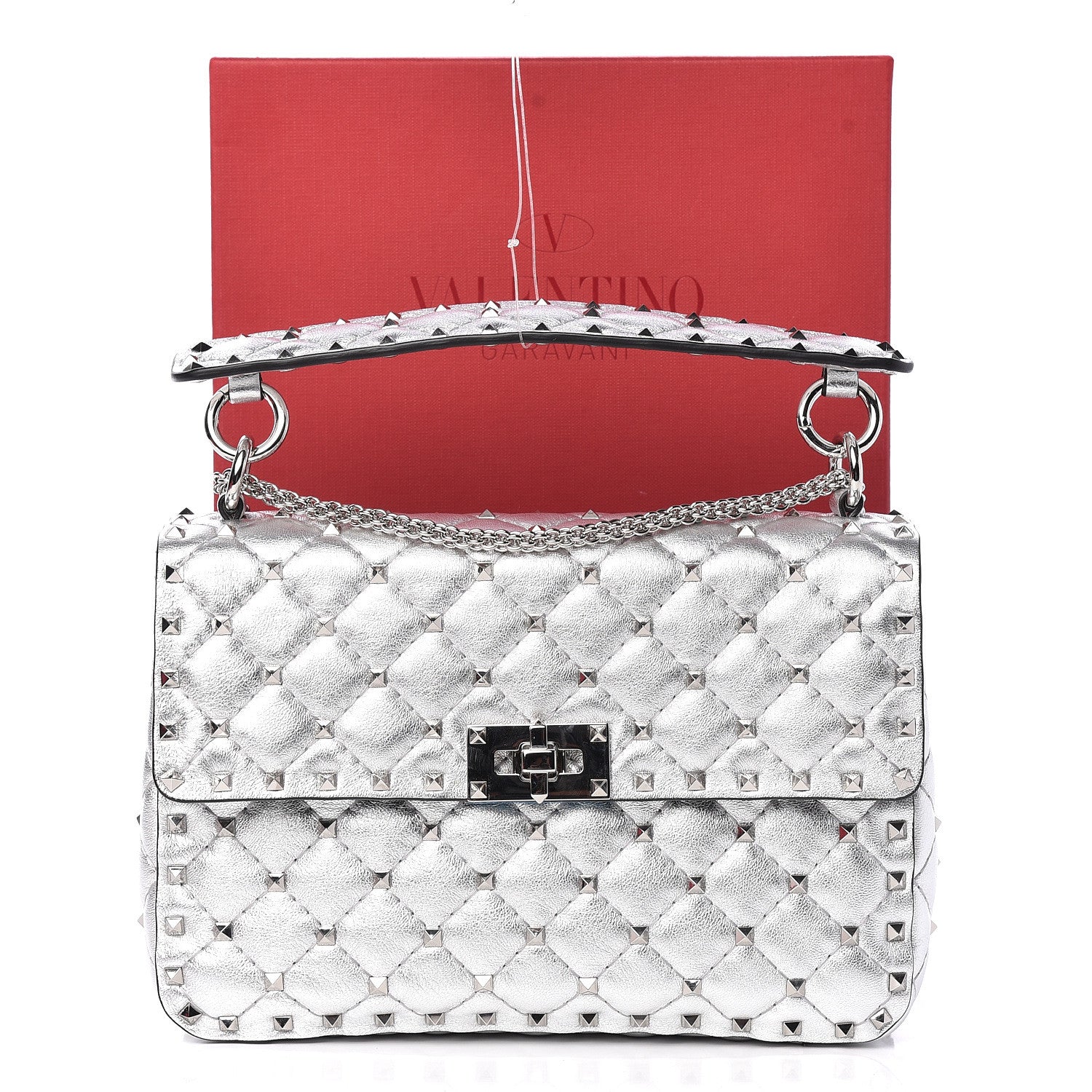 Valentino Garavani Metallic Nappa Medium Rockstud Spike Shoulder Bag Silver 11 of 11