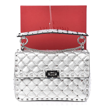 Valentino Garavani Metallic Nappa Medium Rockstud Spike Shoulder Bag Silver 11 of 11