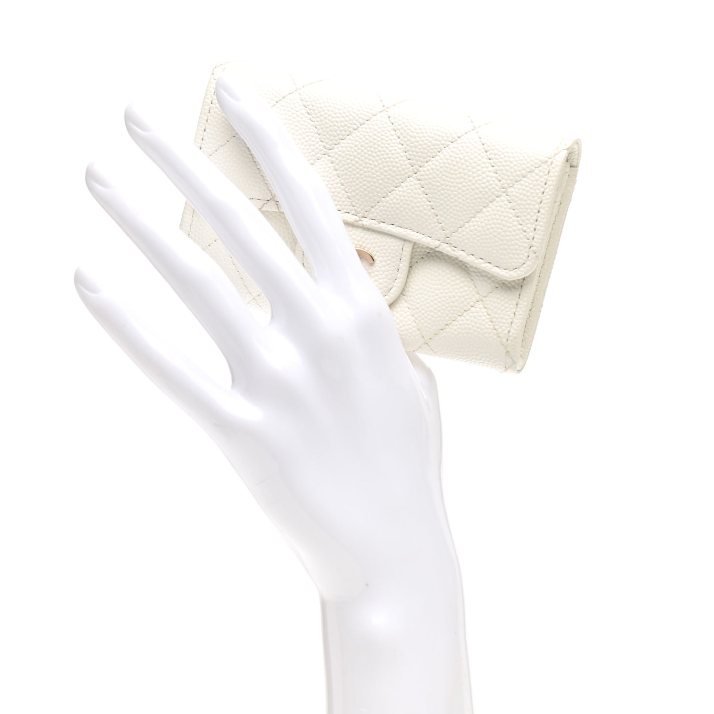 Caviar Quilted Flap Card Holder Wallet White
