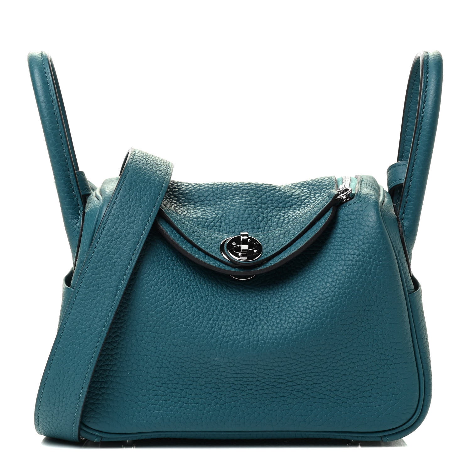 Hermes Taurillon Clemence Mini Lindy 20 Vert Bosphore 1 of 12