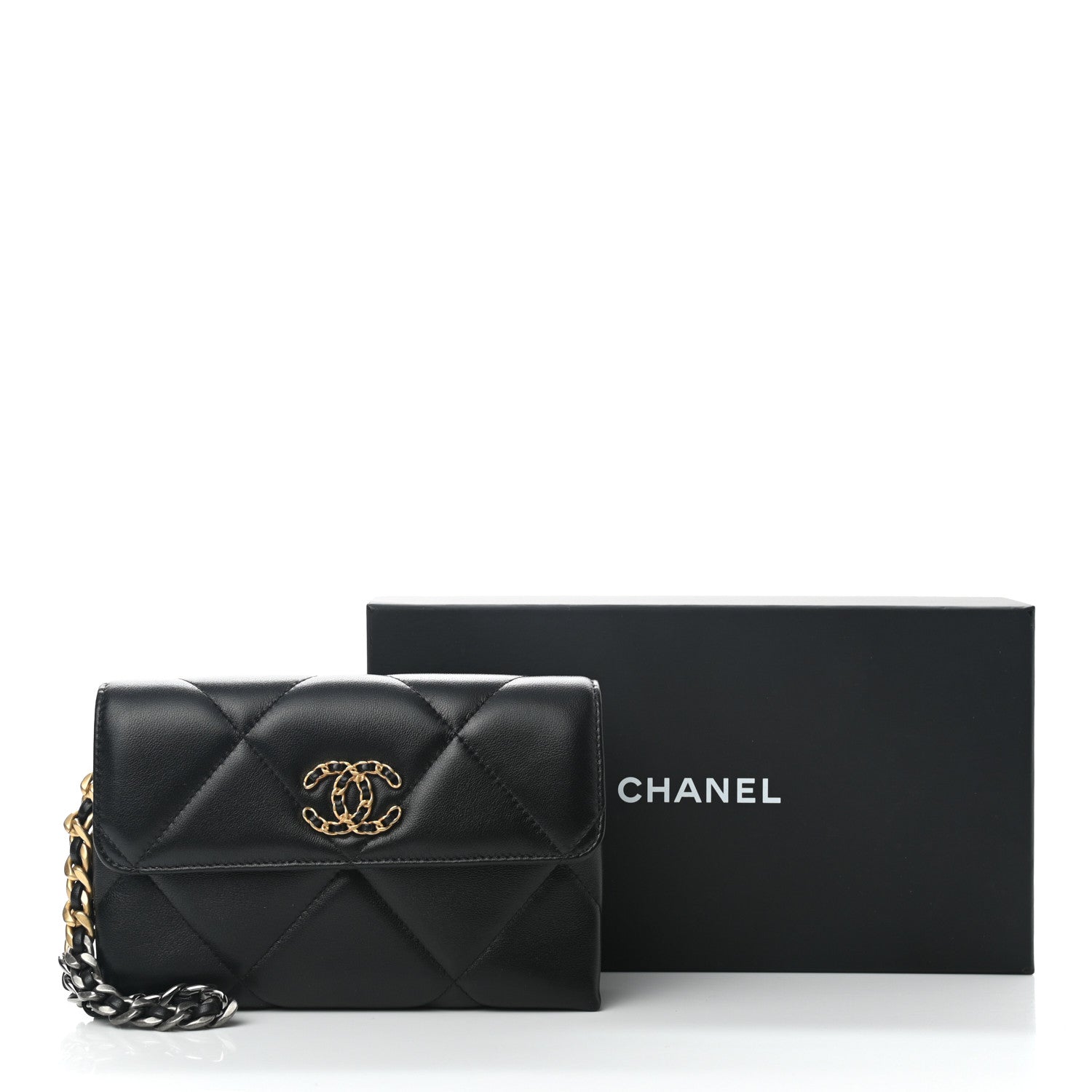 Chanel Lambskin Quilted Chanel 19 Flap Clutch Black 10 of 10