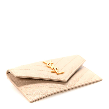 Saint Laurent Grain De Poudre Matelasse Chevron Monogram Compact Wallet Dark Beige 4 of 7
