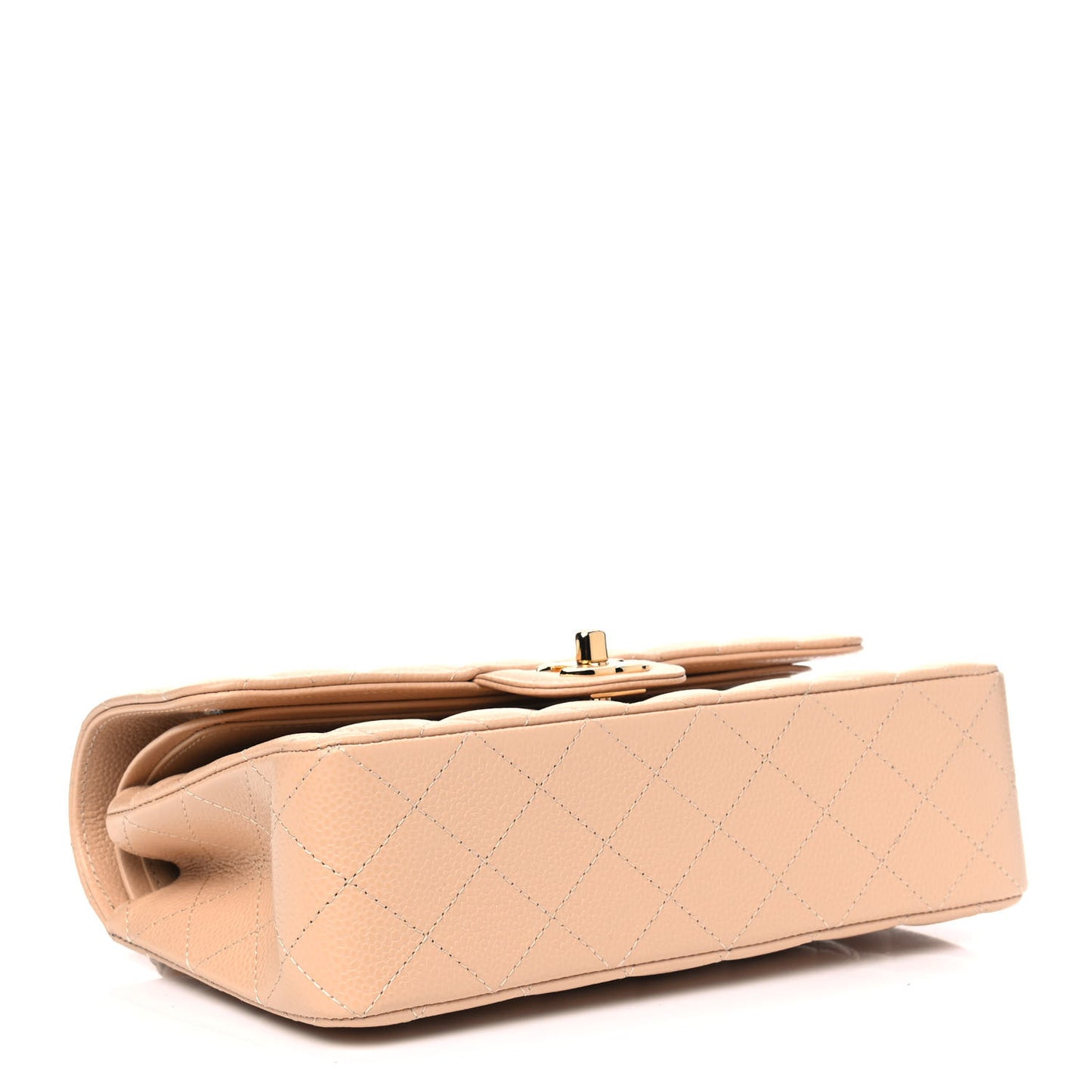 Caviar Quilted Small Double Flap Beige