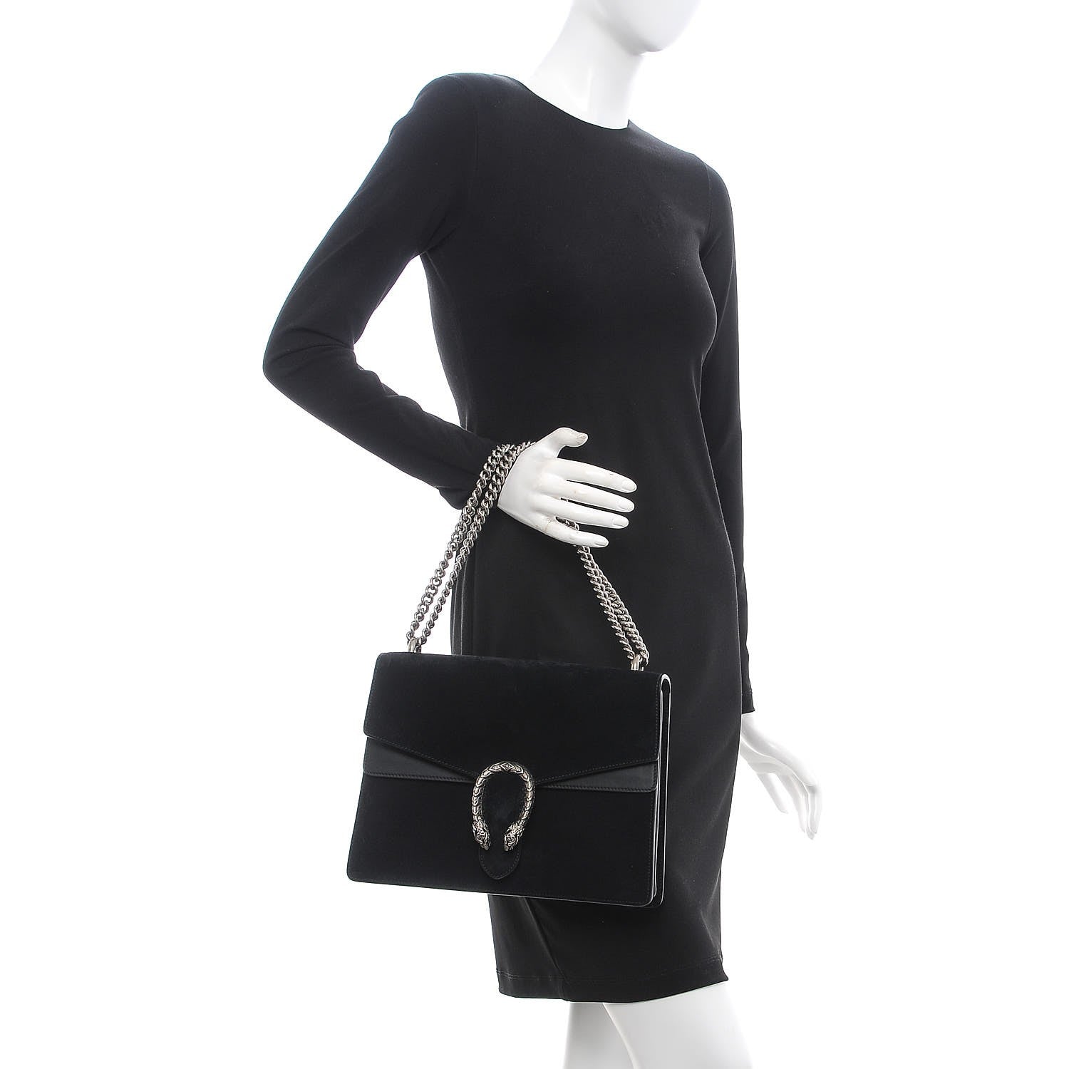 Gucci Suede Medium Dionysus Shoulder Bag Black 2 of 8