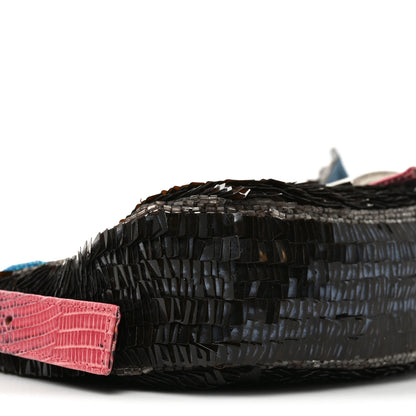 Fendi Sequin Beaded Lizard Baguette Black Multicolor 8 of 13
