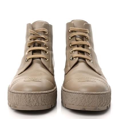 Chanel Calfskin CC Turnlock Lace Up Boots 38 Beige 2 of 8
