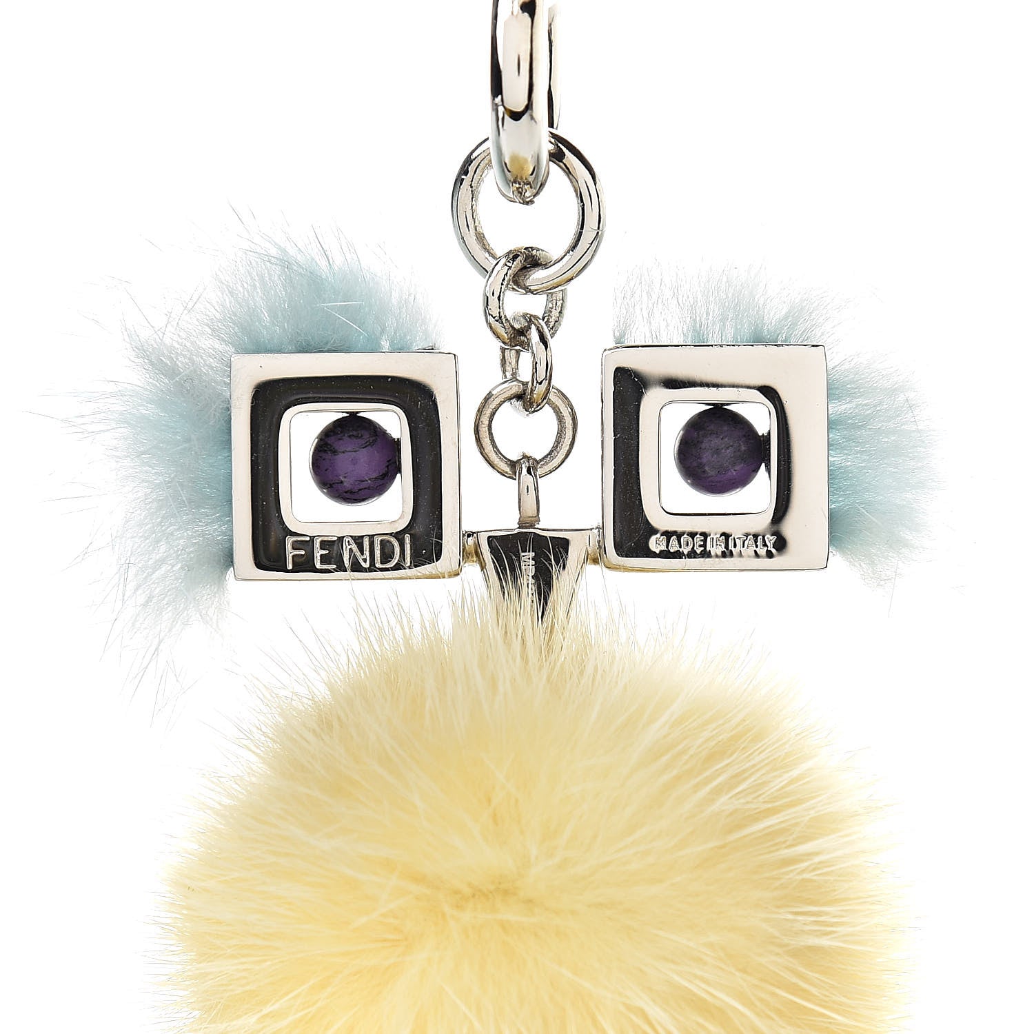 Fendi Metal Mink Fur Hypnoteyes Chick Pom Pom Bag Charm Palladium Tourmaline Pineapple 3 of 3