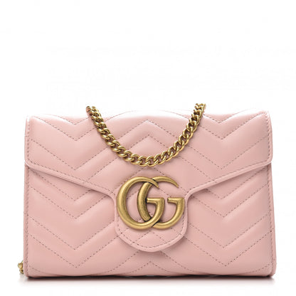 Gucci Calfskin Matelasse GG Marmont Chain Wallet Perfect Pink 1 of 10
