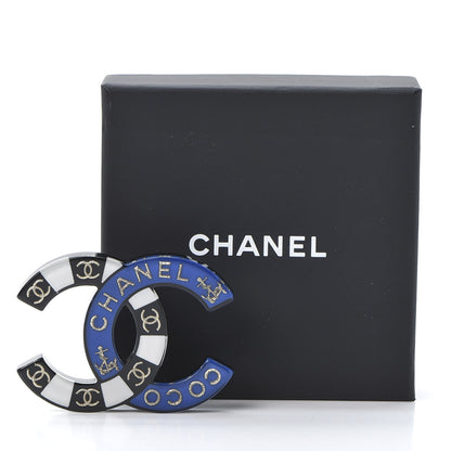 Chanel Resin Metal CC Brooch Blue Black 5 of 6