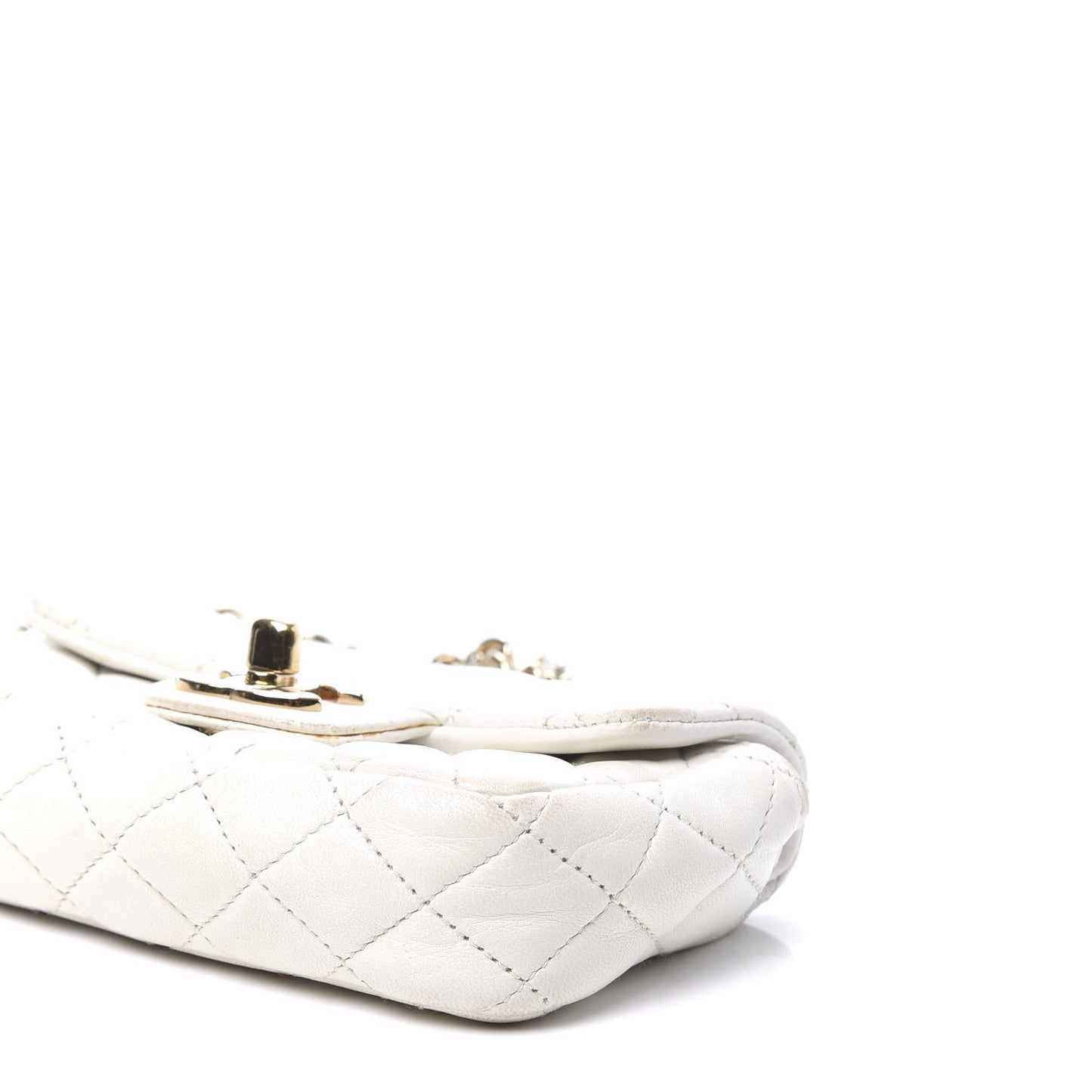 Lambskin Quilted Extra Mini Flap Heart Valentine Charms White