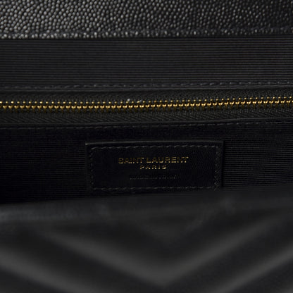 Saint Laurent Grain De Poudre Matelasse Chevron Large Monogram Satchel Black 8 of 9
