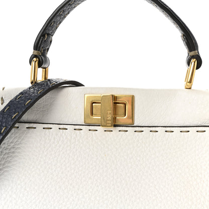 Fendi Cuoio Romano Selleria Tri-color Mini Peekaboo Iconic Satchel White Indaco Saddler 7 of 9
