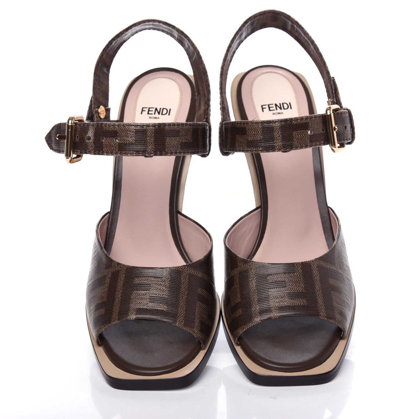 Glazed Fabric FF Wedge Sandals 38 Tobacco Moro