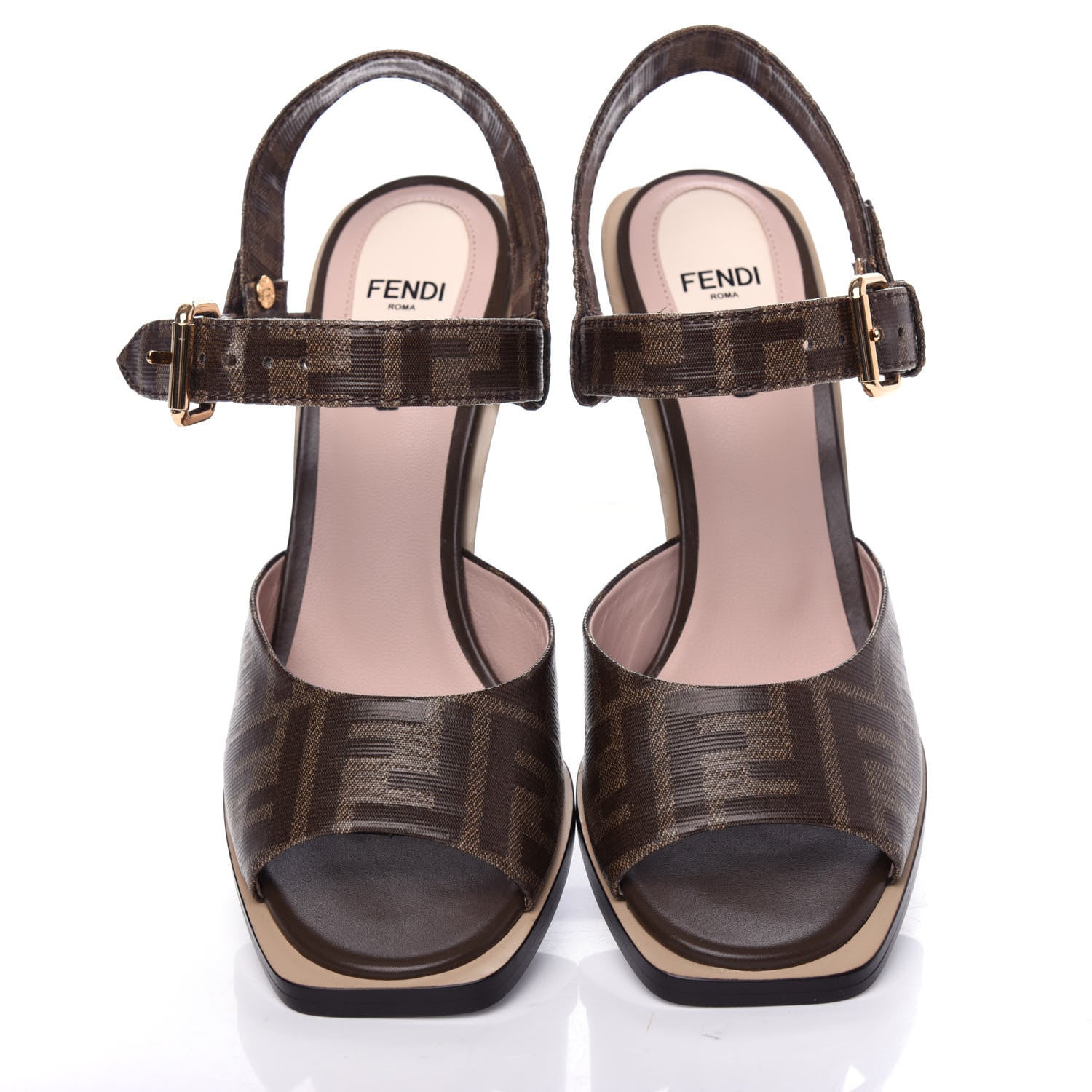 Fendi Glazed Fabric FF Wedge Sandals 38 Tobacco Moro 5 of 9