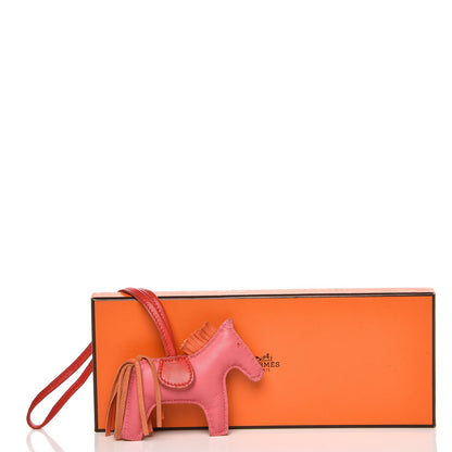 Hermes Milo Lambskin Grigri Rodeo Bag Charm PM Rose Azalee Orange Poppy Rouge Indien 5 of 5