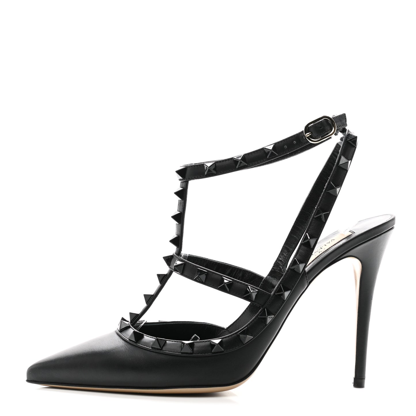 Calfskin Lacquered Monochrome Rockstud Ankle Strap 100mm Pumps 40 Black