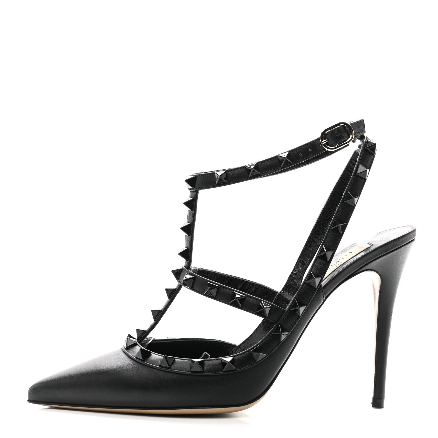 Valentino Garavani Calfskin Lacquered Monochrome Rockstud Ankle Strap 100mm Pumps 40 Black 1 of 10