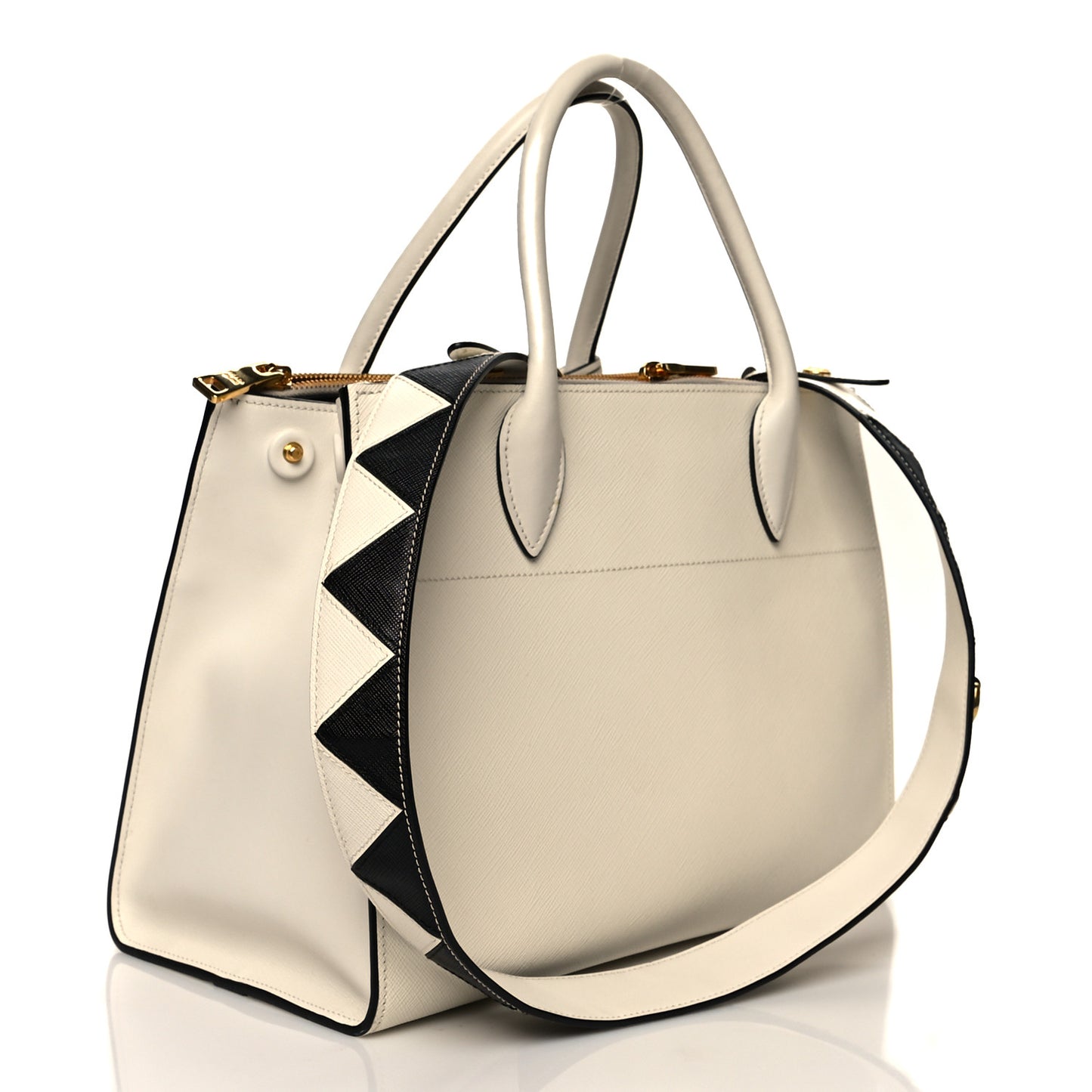 Saffiano City Calfskin Greche Paradigme Bag White Black
