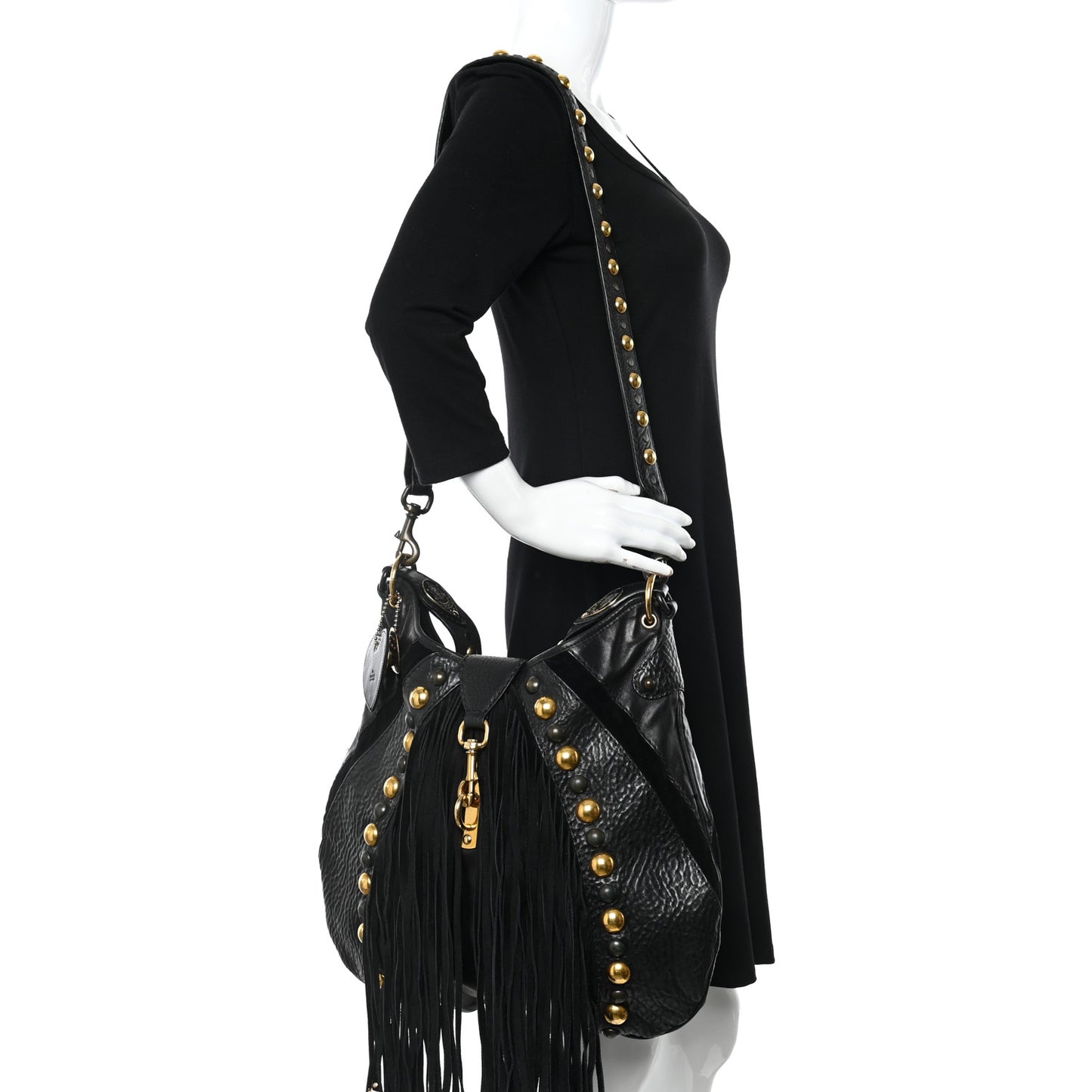Calfskin Suede Fringe Babouska Hobo Black