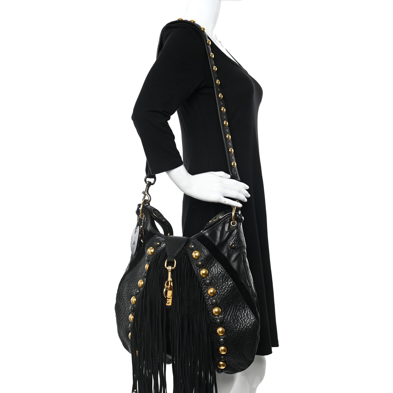 Gucci Calfskin Suede Fringe Babouska Hobo Black 2 of 15