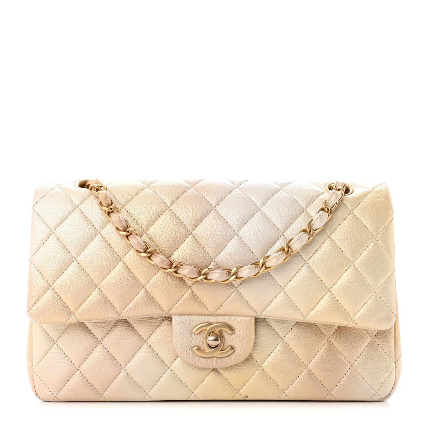 Metallic Goatskin Quilted Ombre Medium Double Flap Gold