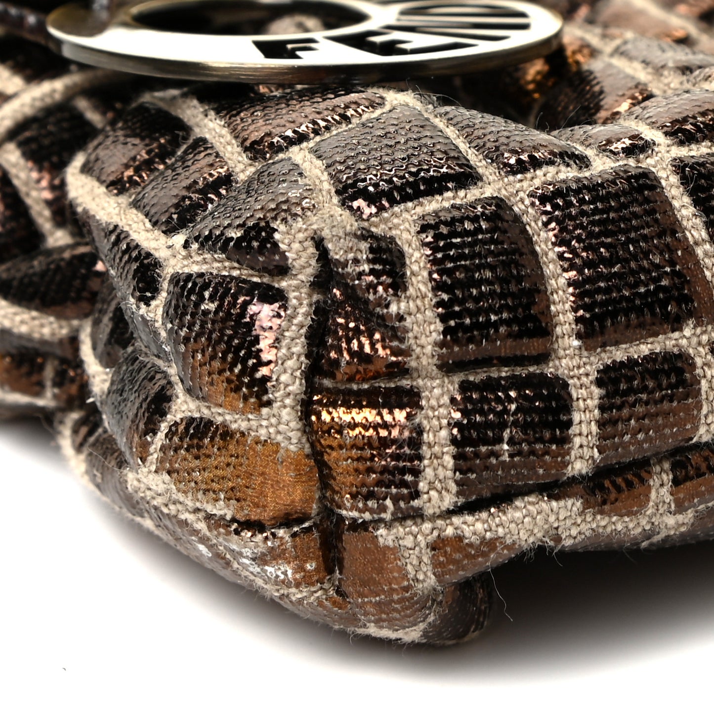 Metallic Canvas Crocodile Embossed Chef Shoulder Bag Bronze