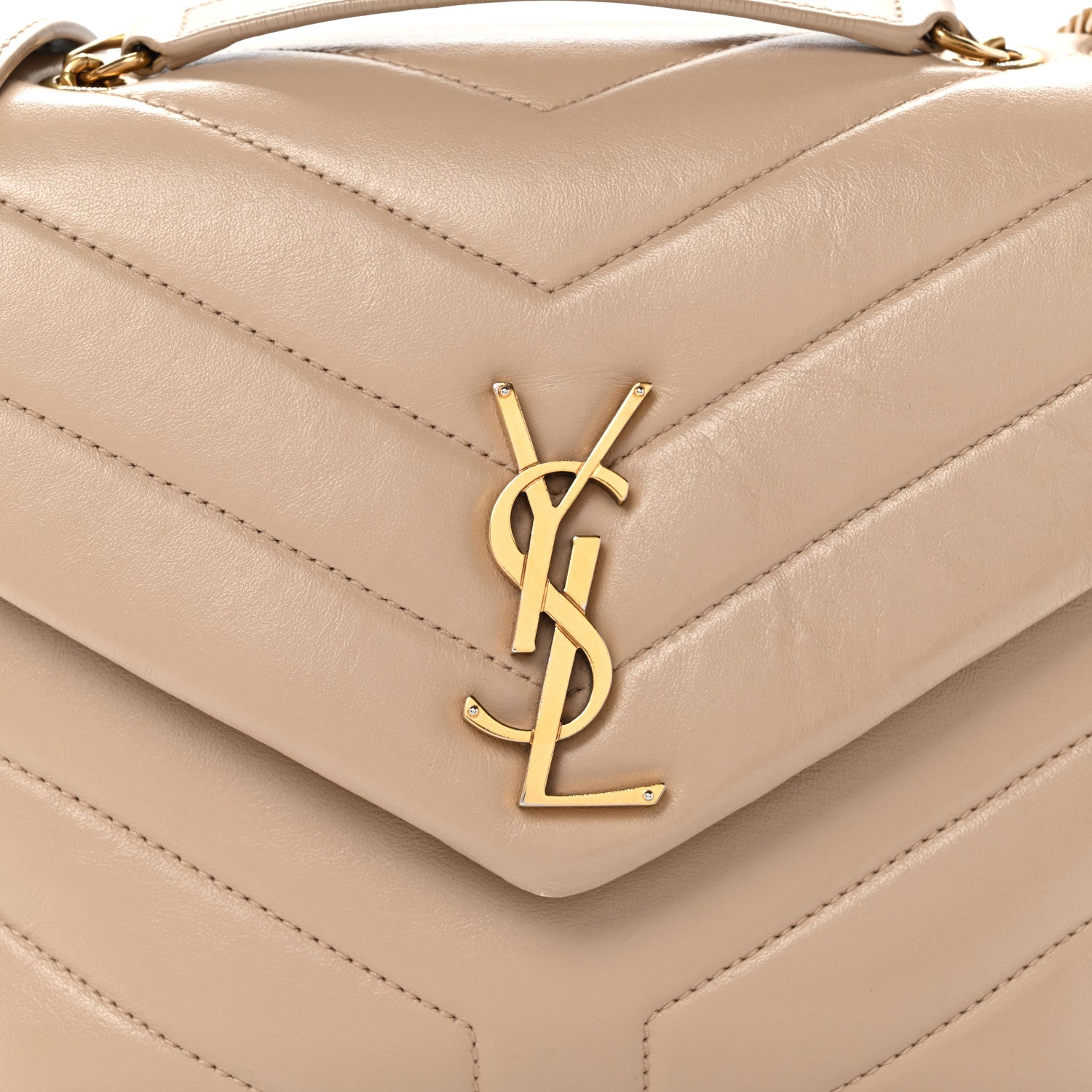 Saint Laurent Calfskin Y Quilted Monogram Small Loulou Chain Satchel Dark Beige 8 of 11
