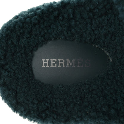 Hermes Woolskin Womens Chypre Sandals 37.5 Vert Anglais 6 of 7