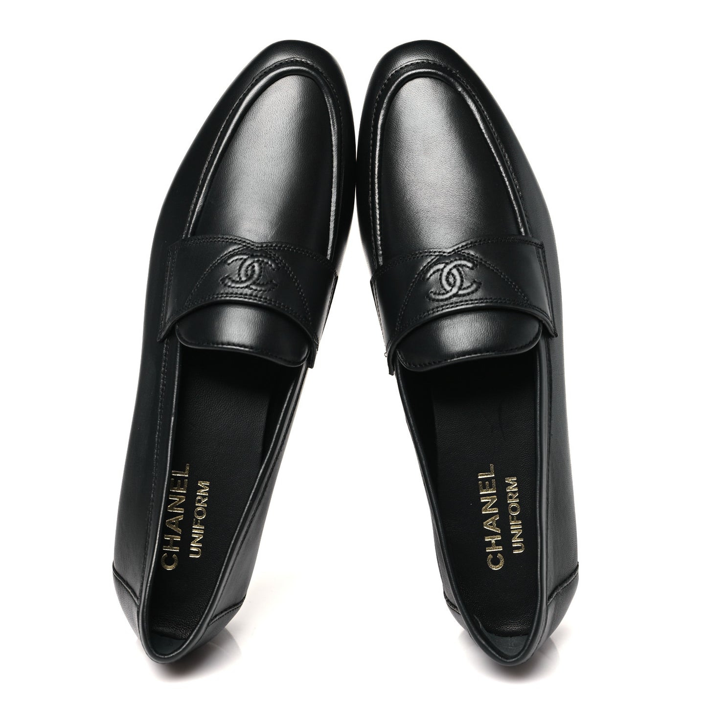 Calfskin Womens Stitched CC Loafers 39 Black