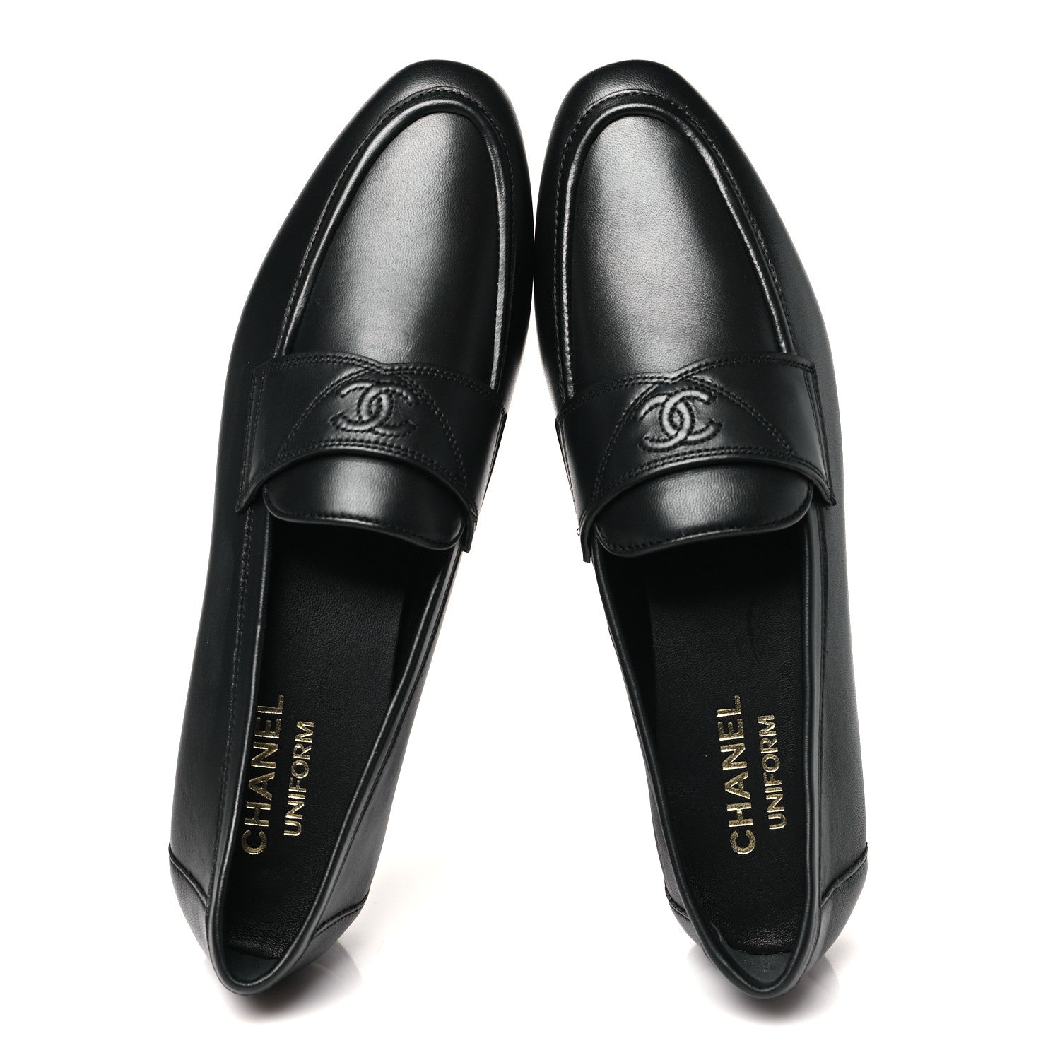 Chanel Calfskin Womens Stitched CC Loafers 39 Black 2 of 10