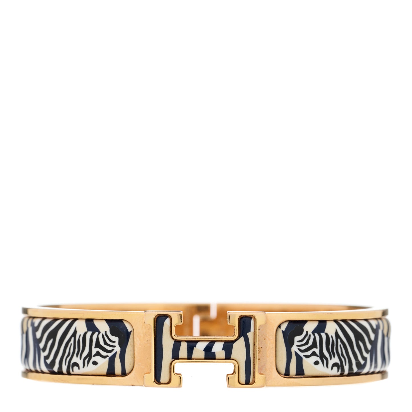Enamel Narrow Print Zebres De Tanzania Clic Clac H Bracelet PM Beige Blue