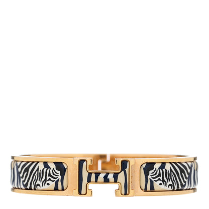 Hermes Enamel Narrow Print Zebres De Tanzania Clic Clac H Bracelet PM Beige Blue 1 of 4
