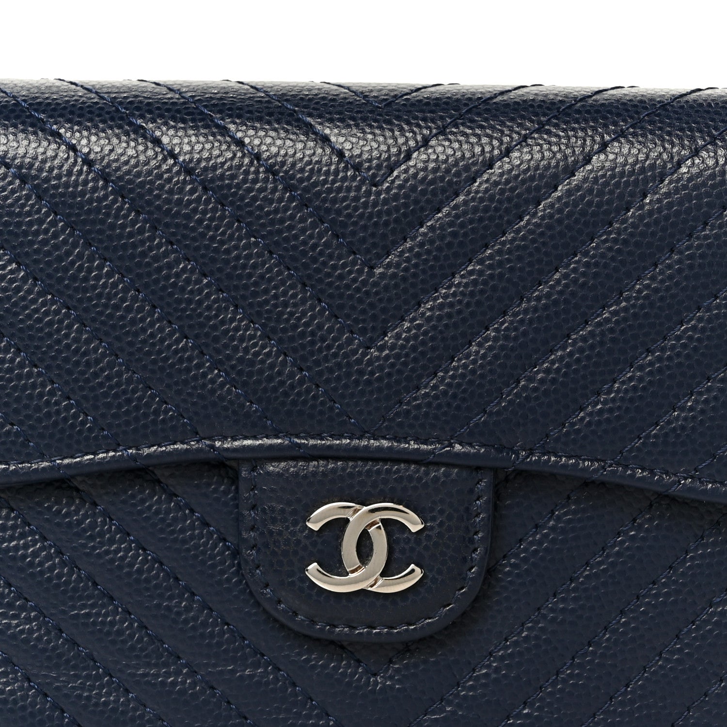 Chanel Caviar Chevron Quilted Compact Flap Wallet Navy 10 of 11