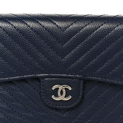 Chanel Caviar Chevron Quilted Compact Flap Wallet Navy 10 of 11