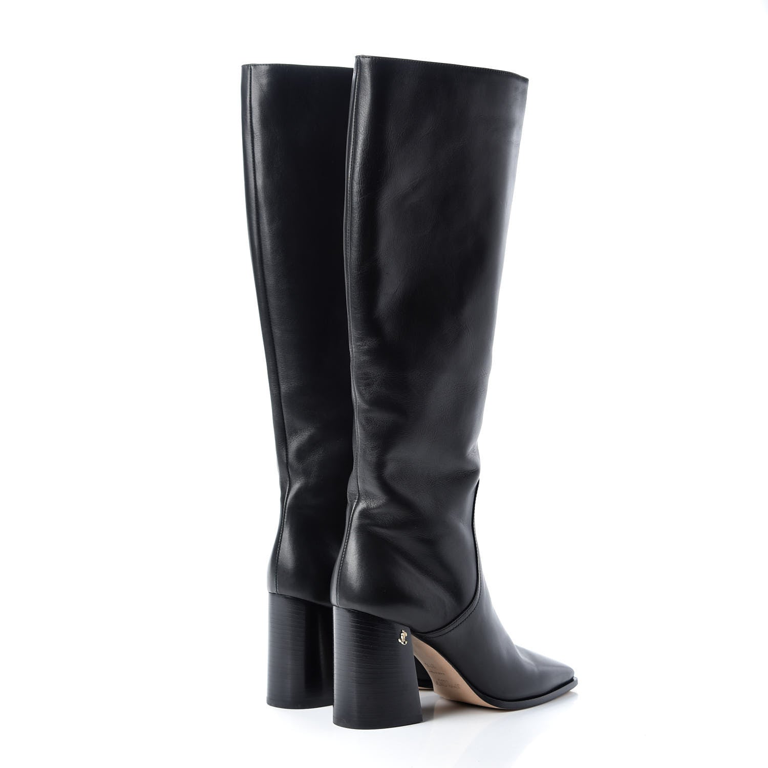 Jimmy Choo Calfskin Brionne 85 Knee High Boots 37.5 Black 4 of 9