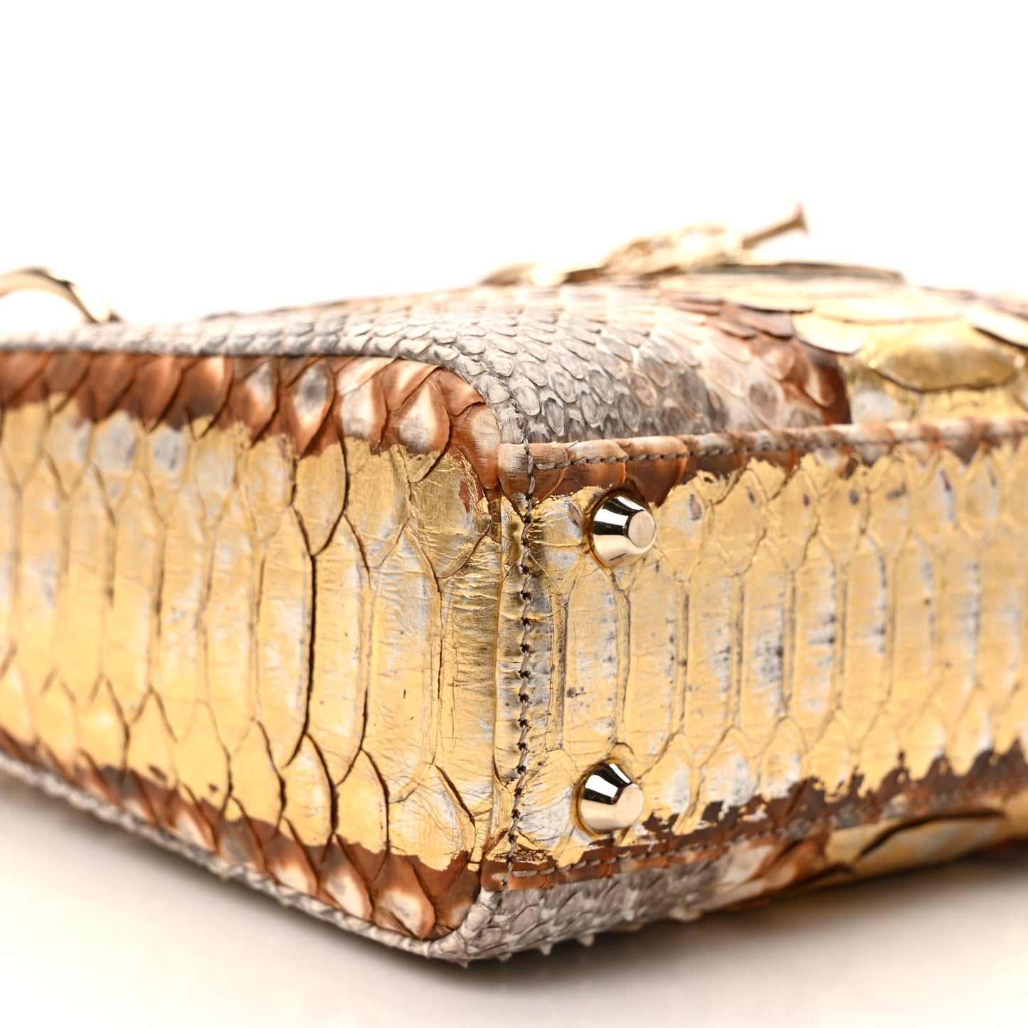 Snakeskin Mini Lady Dior Beige Gold