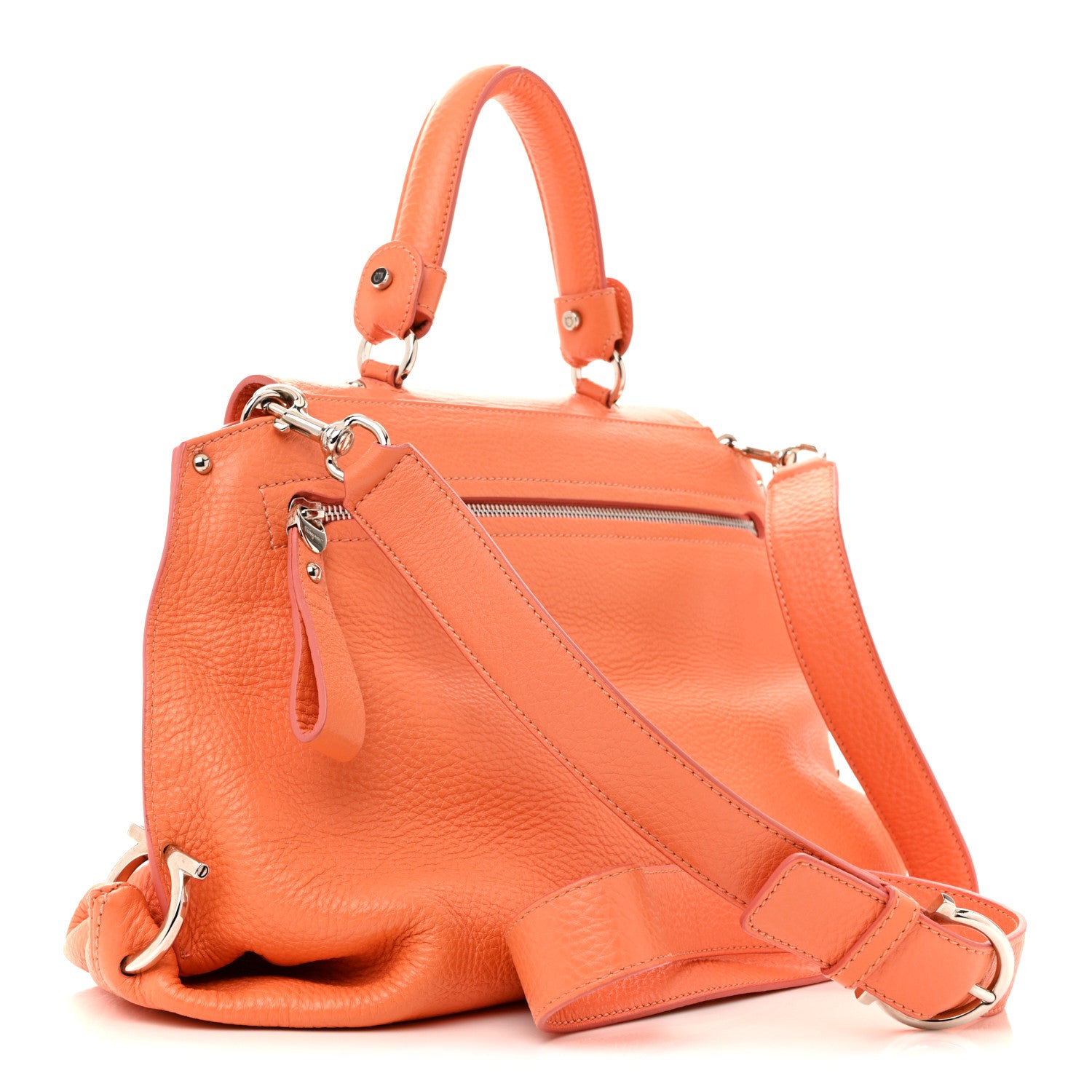 Salvatore Ferragamo Grained Calfskin Sofia Satchel Orange 3 of 15