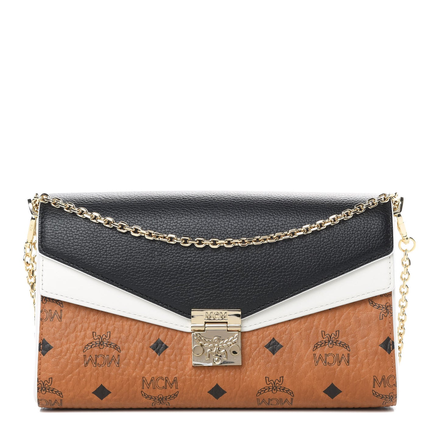 Calfskin Visetos Monogram Millie Color Block Crossbody Bag Cognac Black