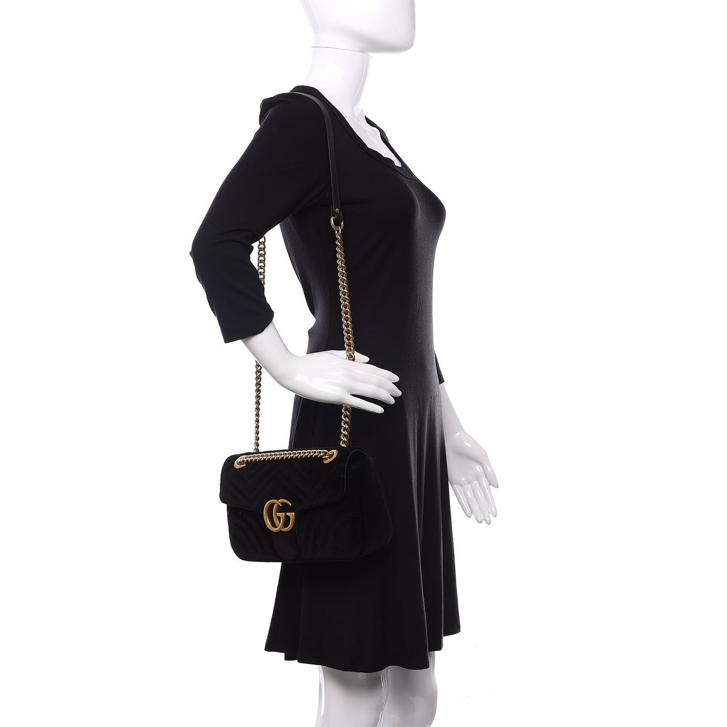 Velvet Matelasse Small GG Marmont Shoulder Bag Black