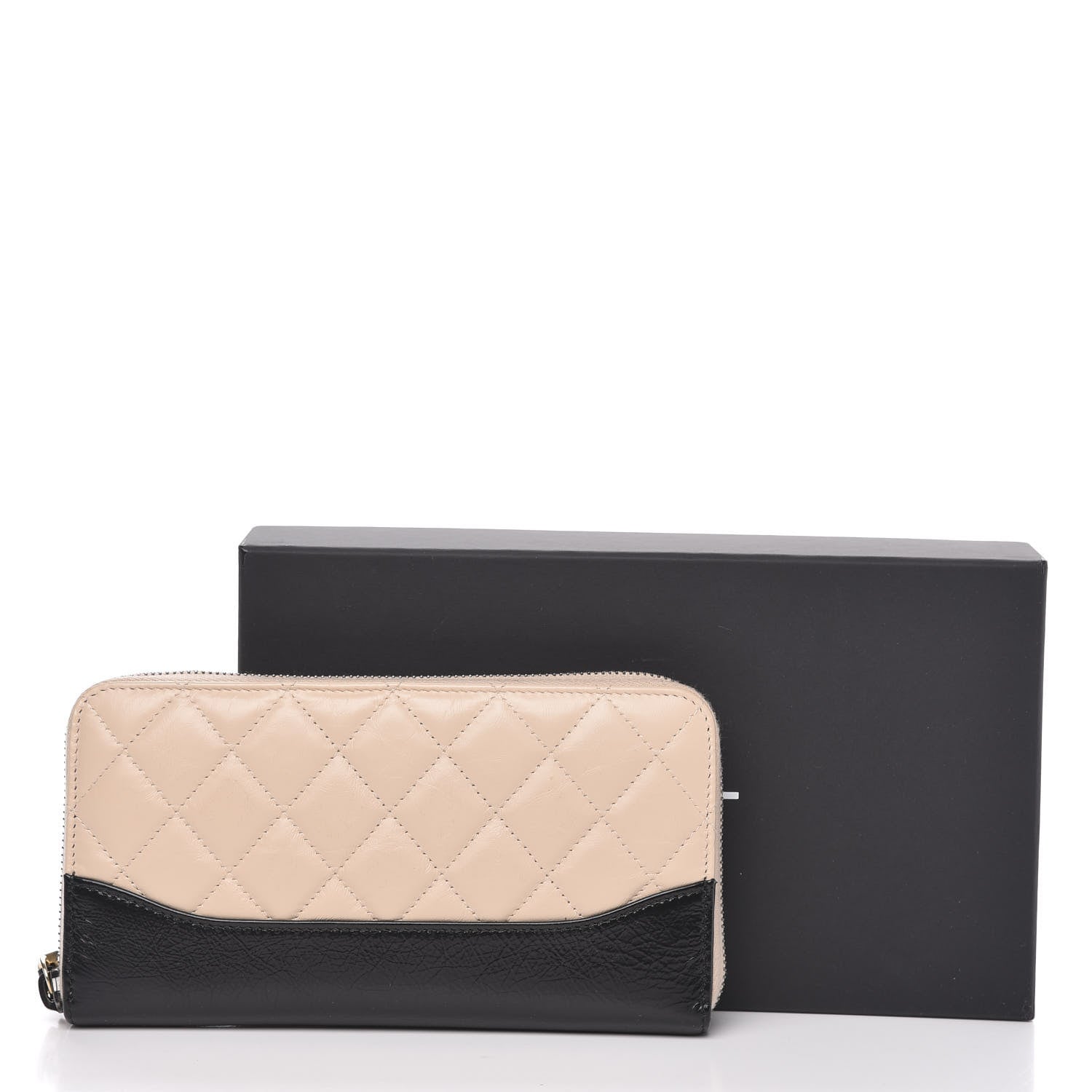 Chanel Aged Calfskin Quilted Large Gabrielle Zip Around Wallet Beige Black 10 of 10