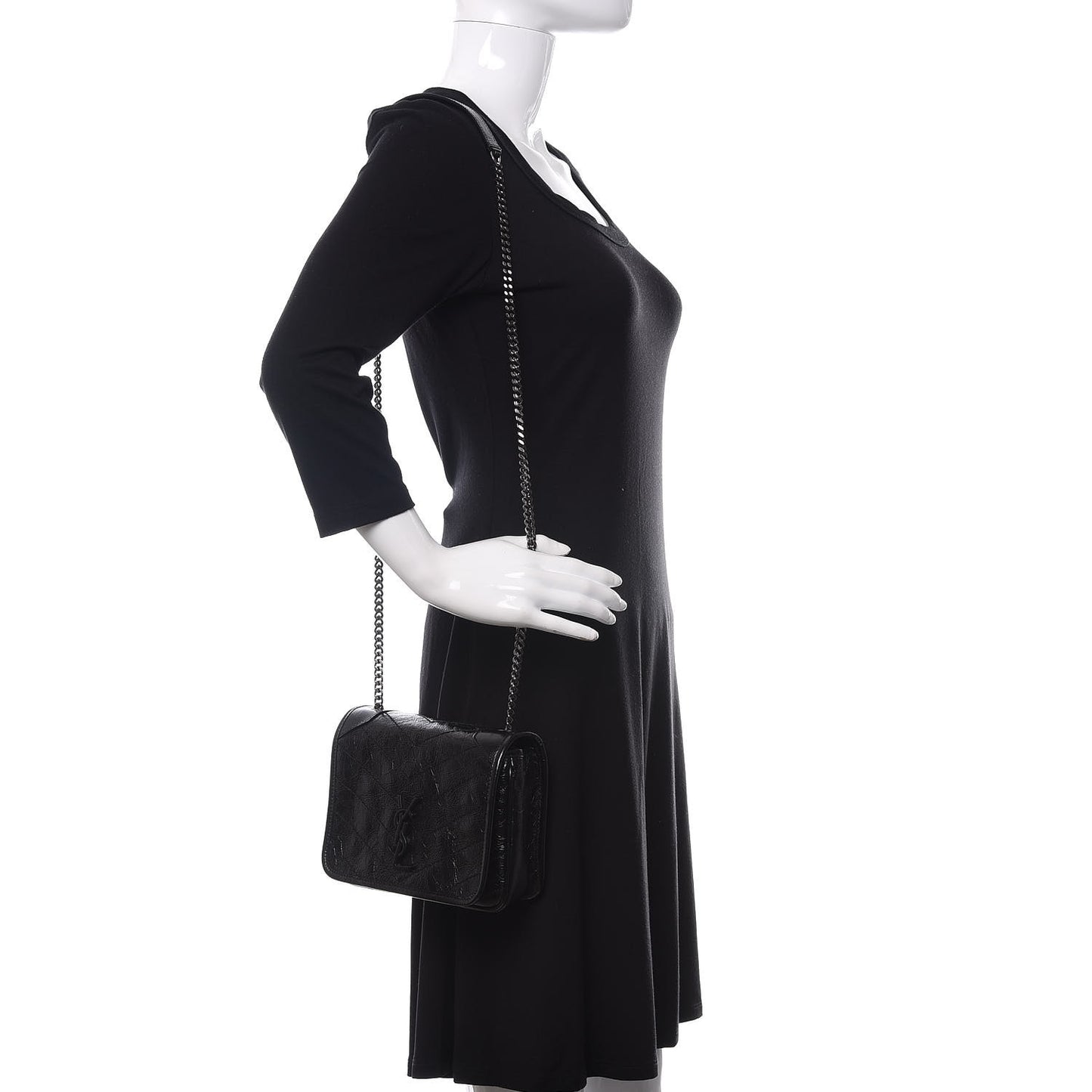 Crinkled Calfskin Matelasse Monogram Niki Chain Wallet Black