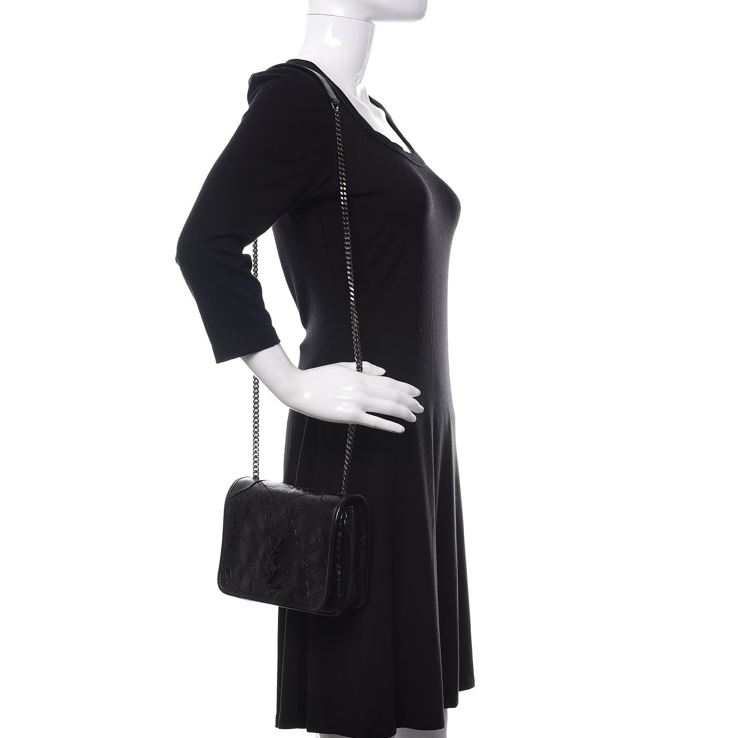 Saint Laurent Crinkled Calfskin Matelasse Monogram Niki Chain Wallet Black 2 of 10